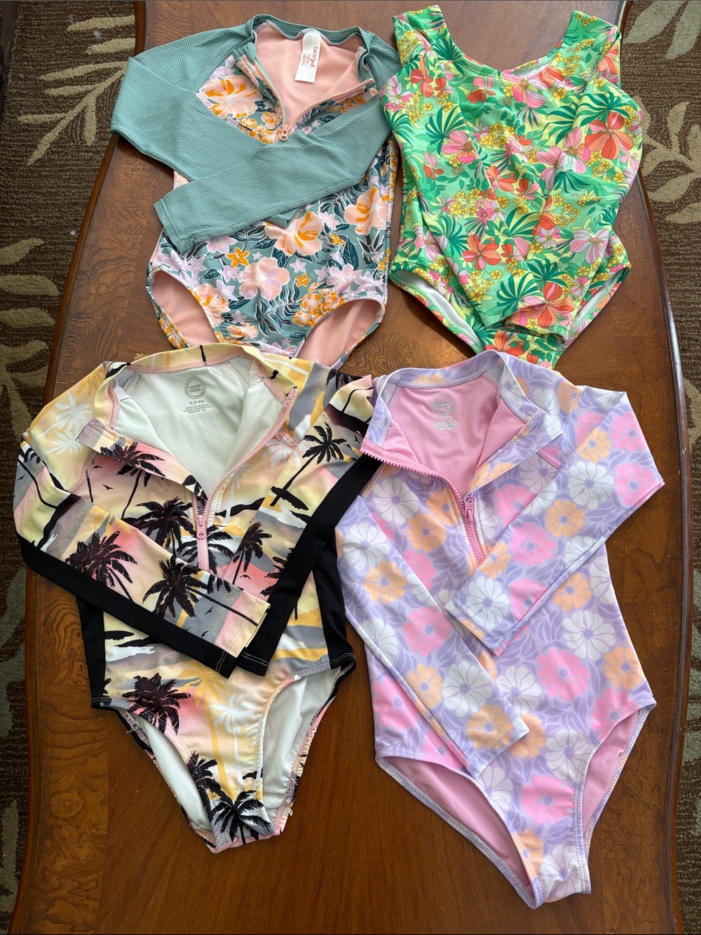 Bundle of 4 One Piece Long Sleeve Rashguard Girls Swimsuits Size 6/6X - Picture 2 of 5
